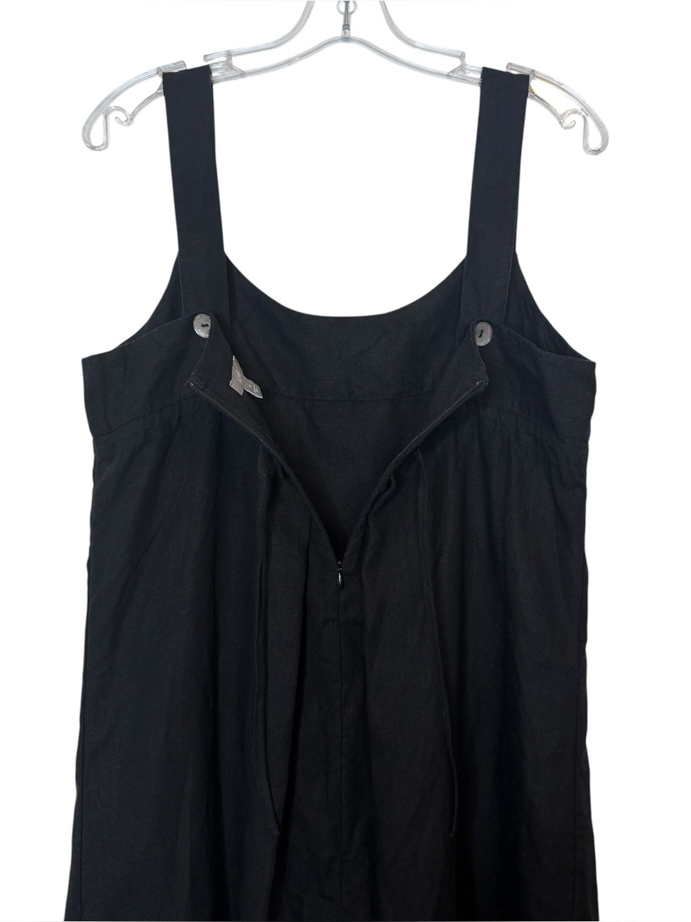 J.Jill Apron Pinafore Midi Dress 10 Black Scoop Neck 100% Linen Cottagecore - Picture 3 of 8